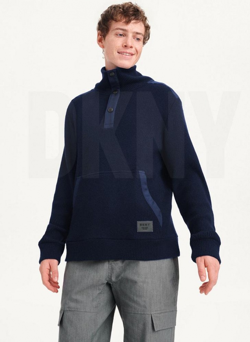 DKNY Double Knit Rib Funnel Neck Men\'s Sweaters Navy | Ireland_D1145