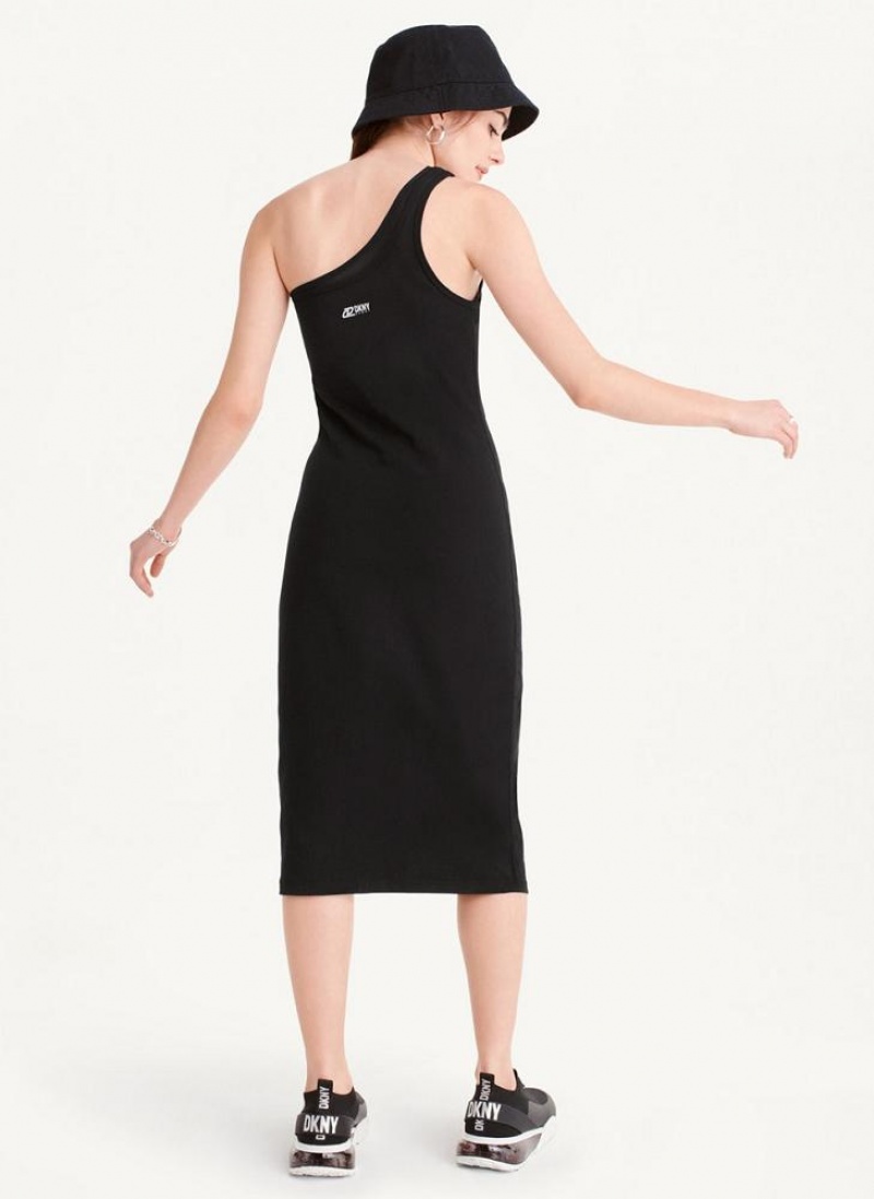 DKNY Double Layer One Shoulder Women's Dress Black | Ireland_D0857