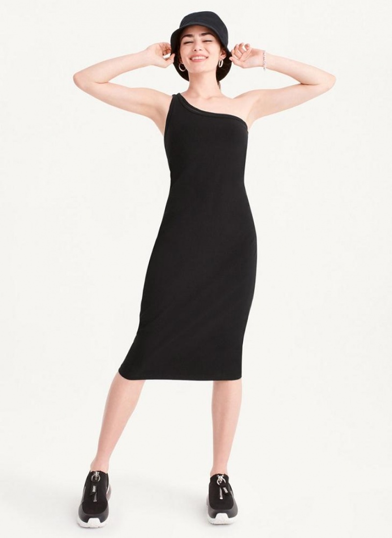 DKNY Double Layer One Shoulder Women's Dress Black | Ireland_D0857