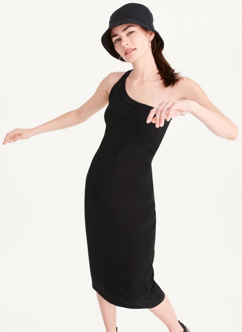 DKNY Double Layer One Shoulder Women's Dress Black | Ireland_D0857