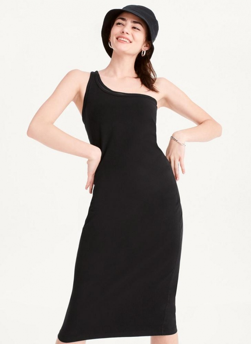 DKNY Double Layer One Shoulder Women\'s Dress Black | Ireland_D0857