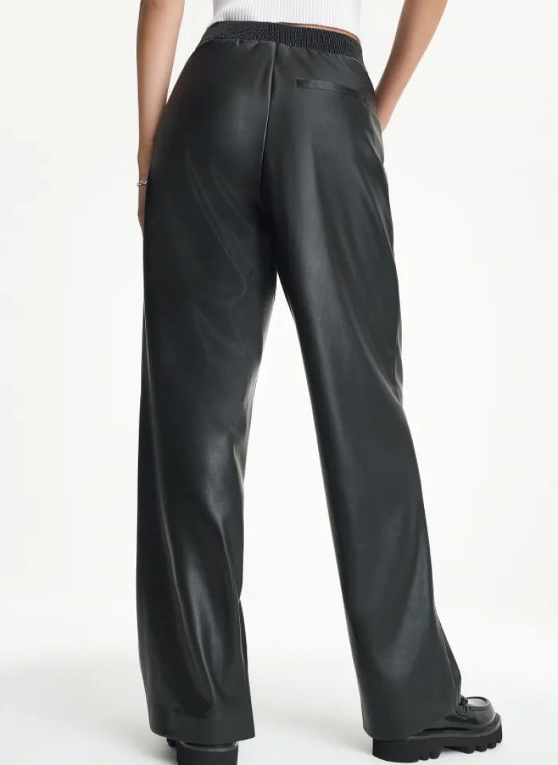 DKNY Elastic Rib Waist Faux Leather Women's Pants Black | Ireland_D1128