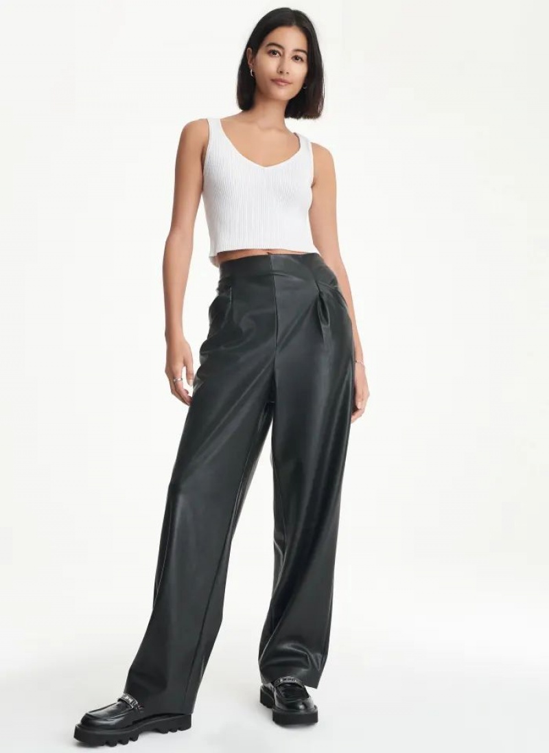 DKNY Elastic Rib Waist Faux Leather Women's Pants Black | Ireland_D1128