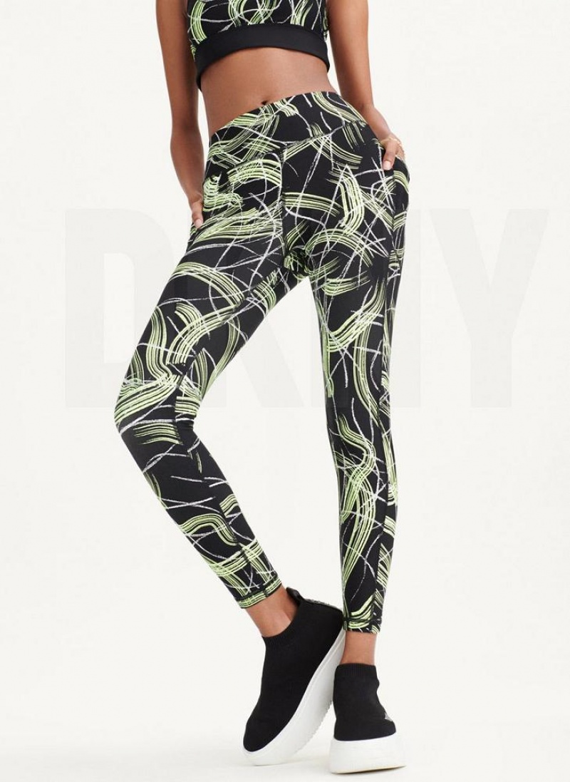 DKNY Electric Shock Print High Waist Women's Leggings Green | Ireland_D1605