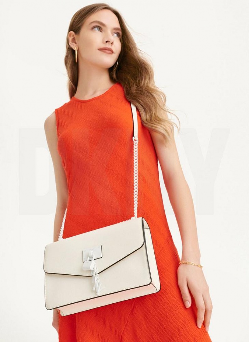 DKNY Elissa Large Flap Women's Shoulder Bags White | Ireland_D0486