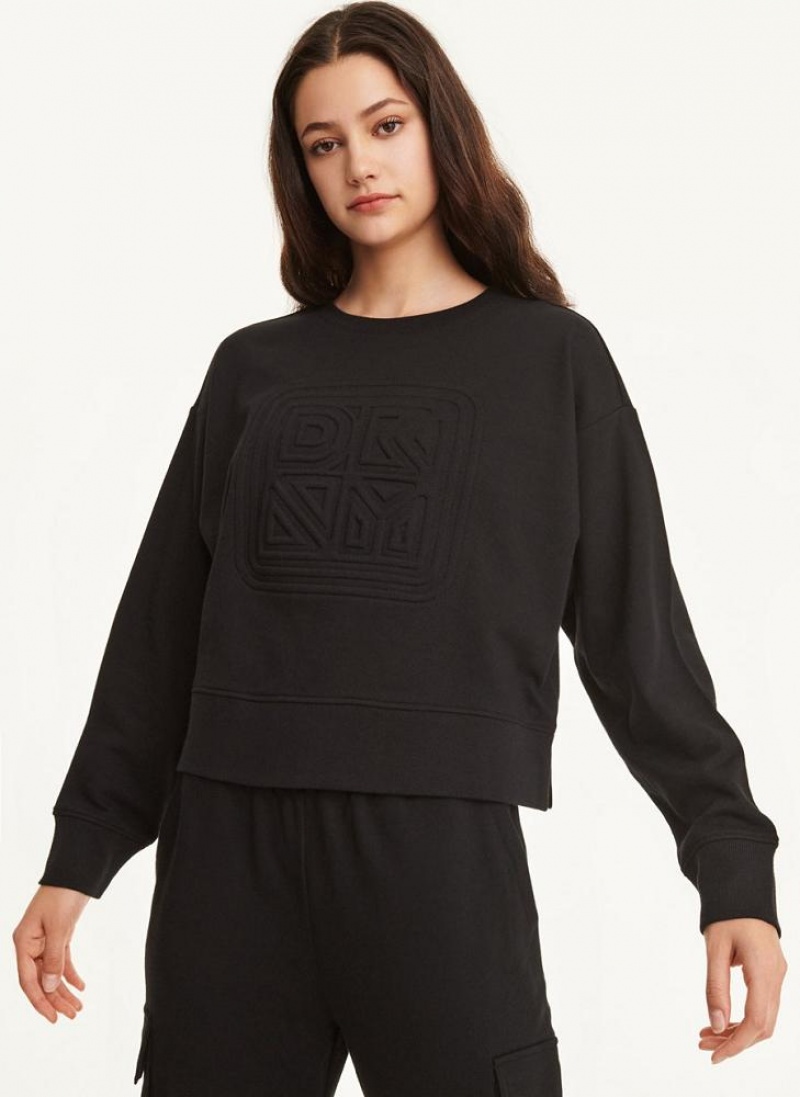 DKNY Embossed Logo Crewneck Women\'s Sweatshirts Black | Ireland_D1568