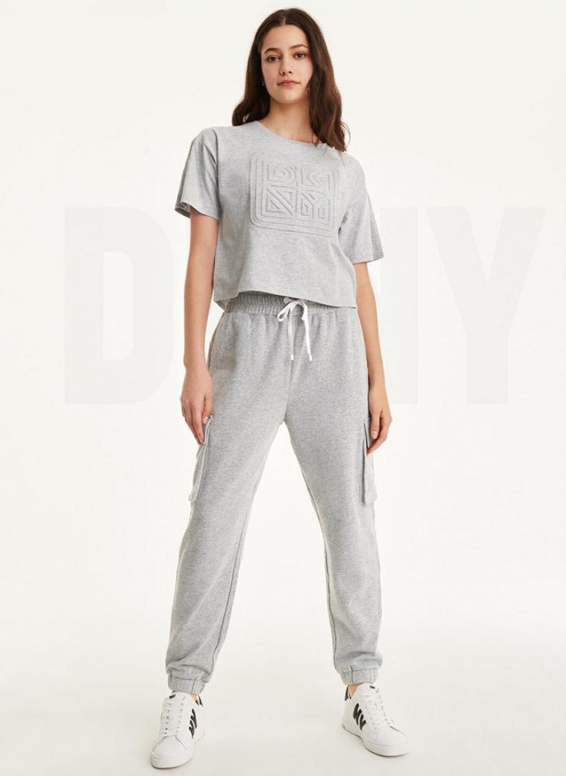 DKNY Embossed Logo Jersey Women's T Shirts Light Grey | Ireland_D0489