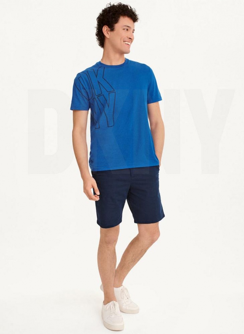 DKNY Exploded Logo Outline Men's T Shirts Blue | Ireland_D1957