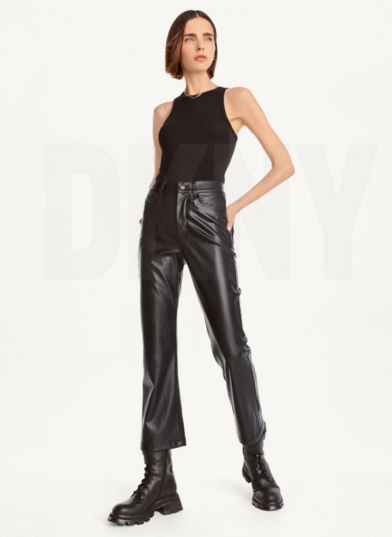 DKNY Faux-Leather Kick Flare Women's Pants Black | Ireland_D1590