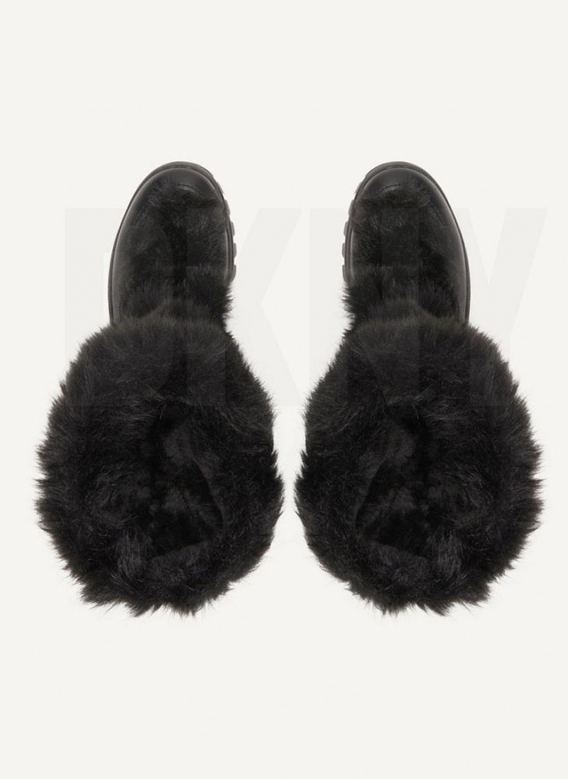 DKNY Faux Fur Lug Sole Women's Boots Black | Ireland_D1470