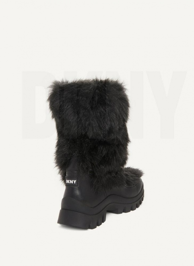 DKNY Faux Fur Lug Sole Women's Boots Black | Ireland_D1470