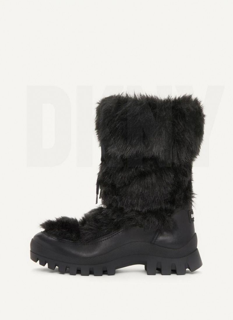 DKNY Faux Fur Lug Sole Women\'s Boots Black | Ireland_D1470