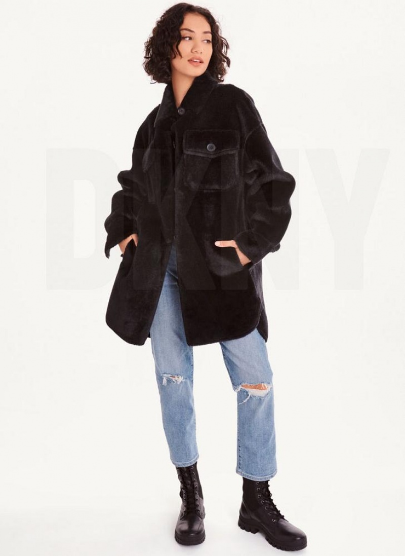 DKNY Faux Fur Shacket Women's Coats Black | Ireland_D1189