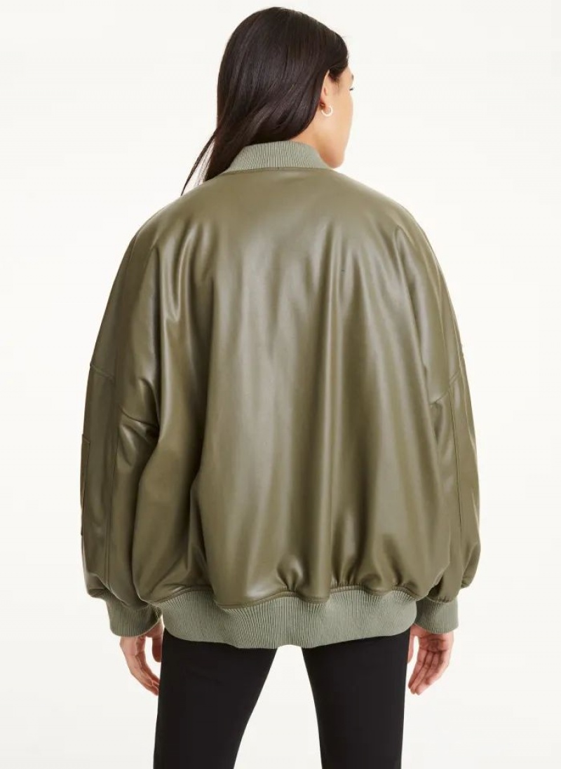 DKNY Faux Leather Oversized Bomber Women's Jackets Olive | Ireland_D1053