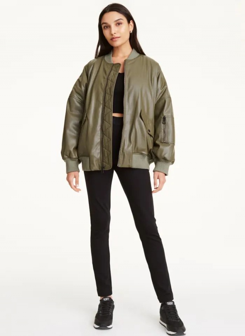 DKNY Faux Leather Oversized Bomber Women's Jackets Olive | Ireland_D1053