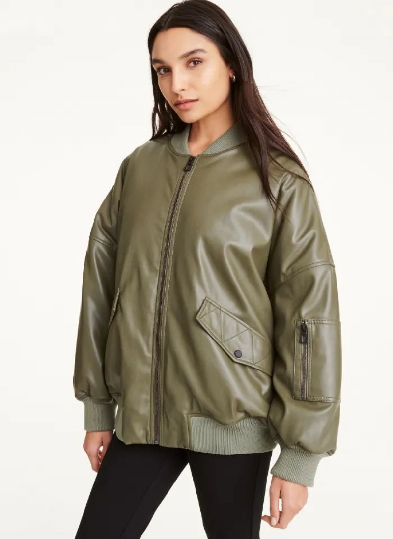 DKNY Faux Leather Oversized Bomber Women\'s Jackets Olive | Ireland_D1053