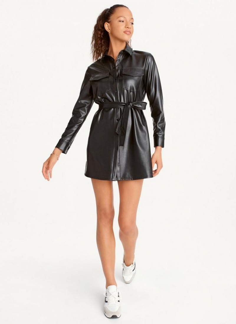 DKNY Faux Leather Women's Dress Black | Ireland_D0544