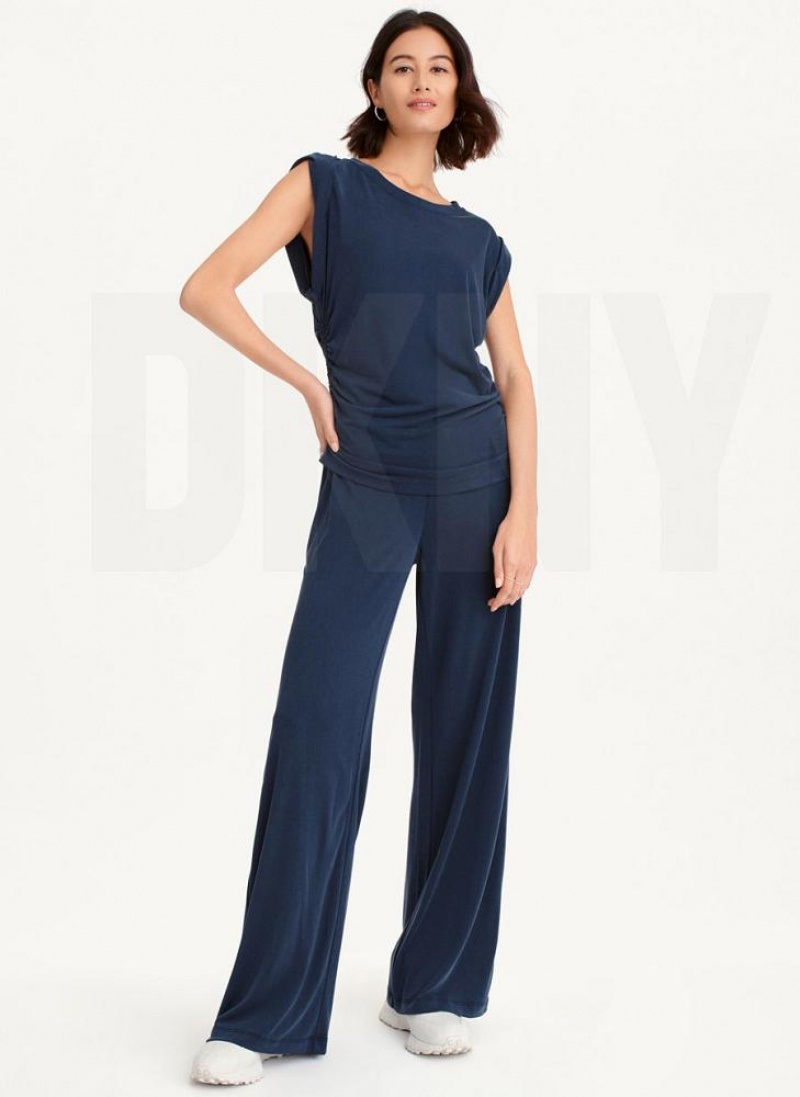 DKNY Flange Sleeve With Side Ruching Women's Tank Top Navy | Ireland_D0998