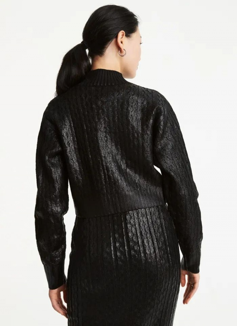 DKNY Foil Cropped Women's Sweaters Black | Ireland_D0444