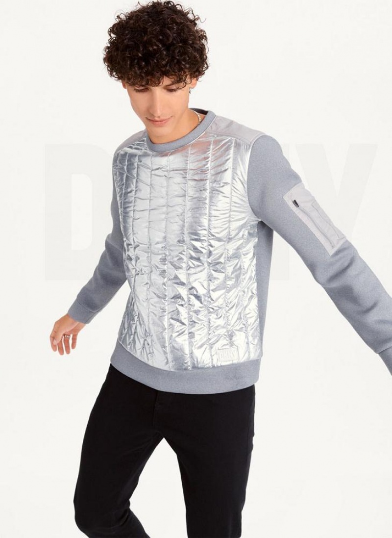 DKNY Foil Panel Crew Neck Men\'s Sweatshirts Silver | Ireland_D0870