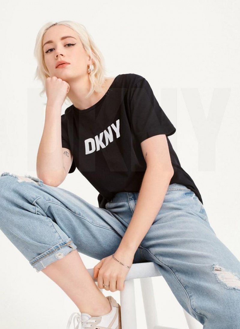 DKNY Foundation Logo Women's T Shirts Black | Ireland_D0669