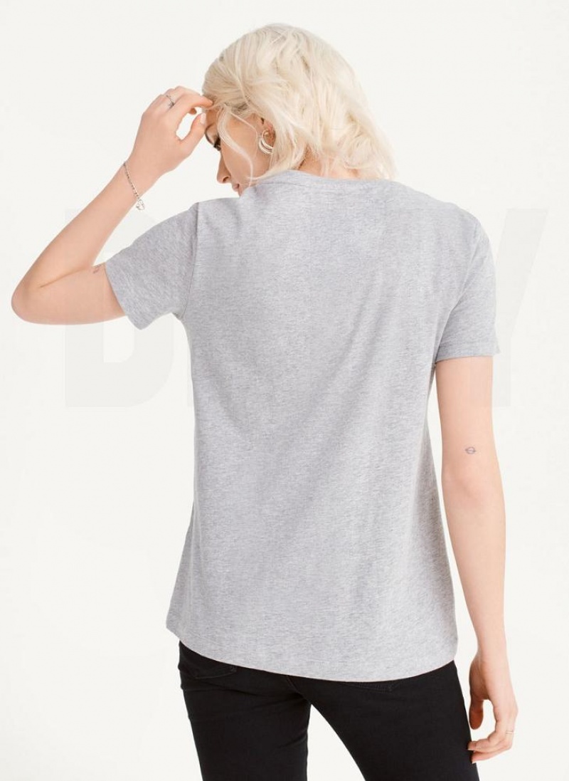 DKNY Foundation Logo Women's T Shirts Grey | Ireland_D0256