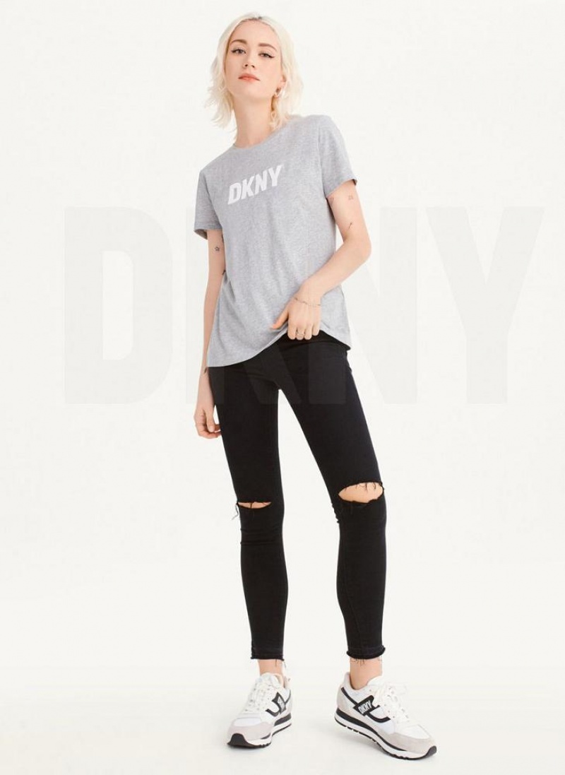 DKNY Foundation Logo Women's T Shirts Grey | Ireland_D0256