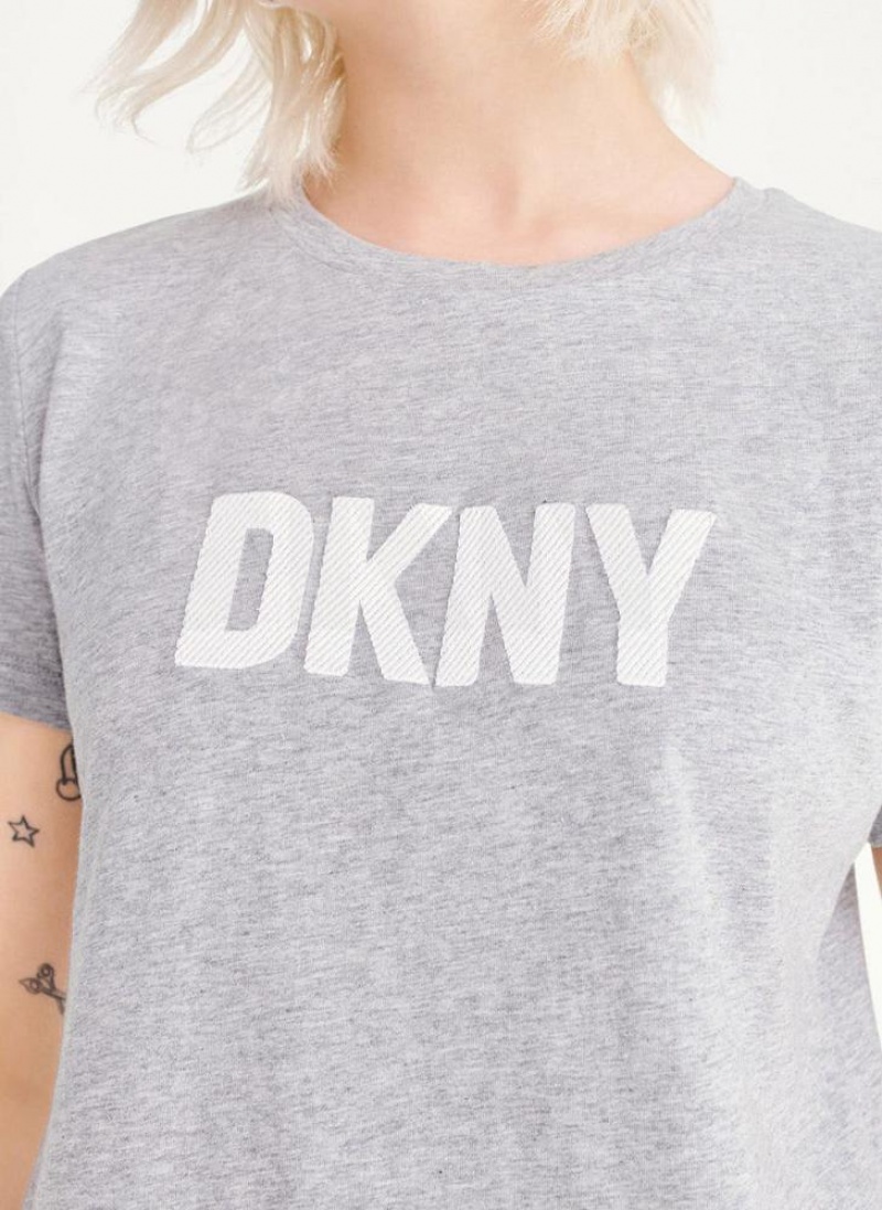 DKNY Foundation Logo Women's T Shirts Grey | Ireland_D0256