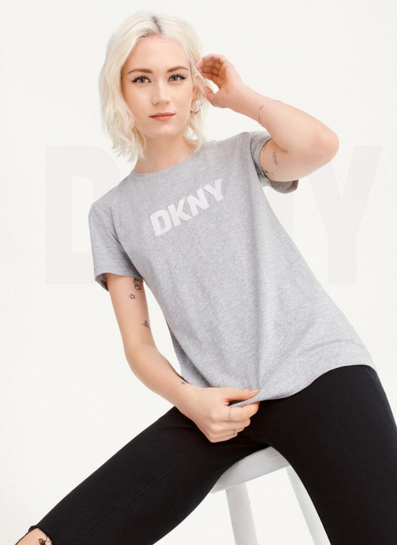 DKNY Foundation Logo Women's T Shirts Grey | Ireland_D0256