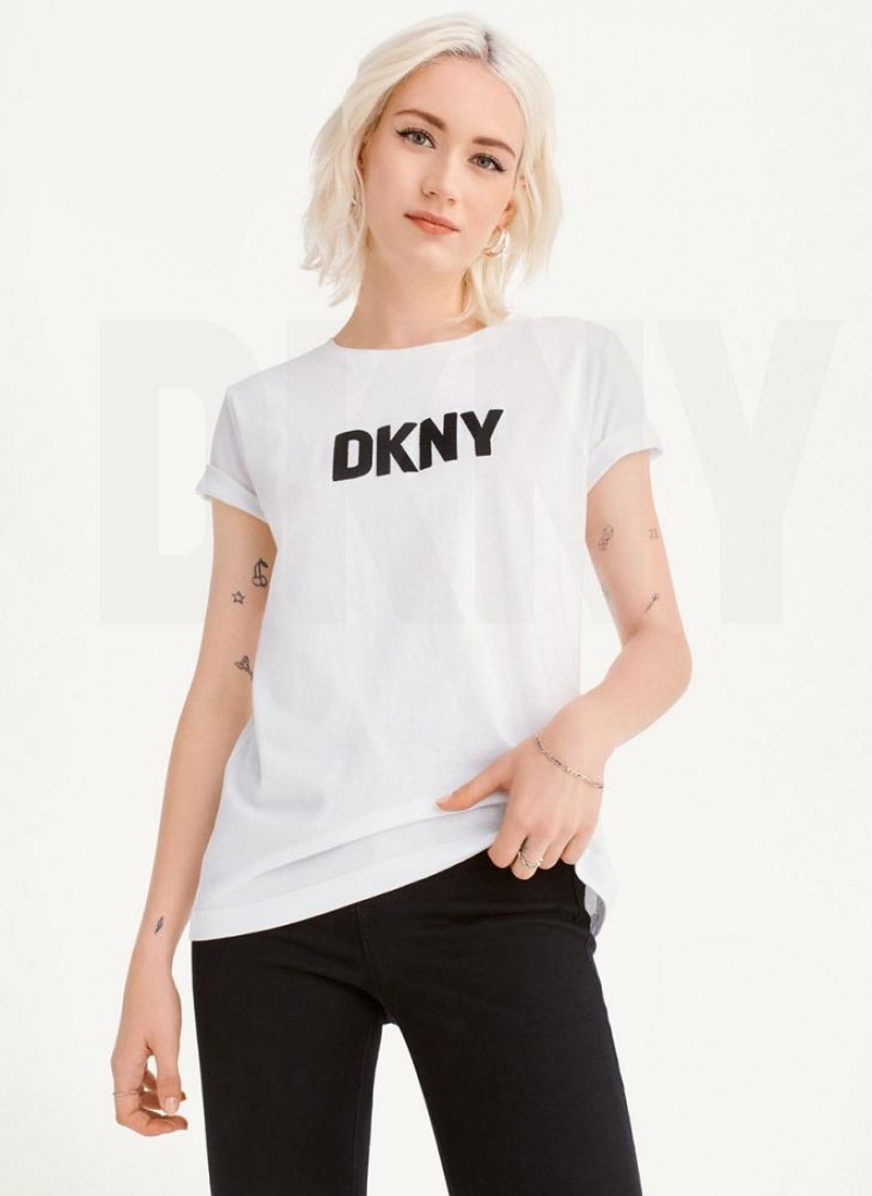 DKNY Foundation Logo Women's T Shirts White / Black | Ireland_D0787