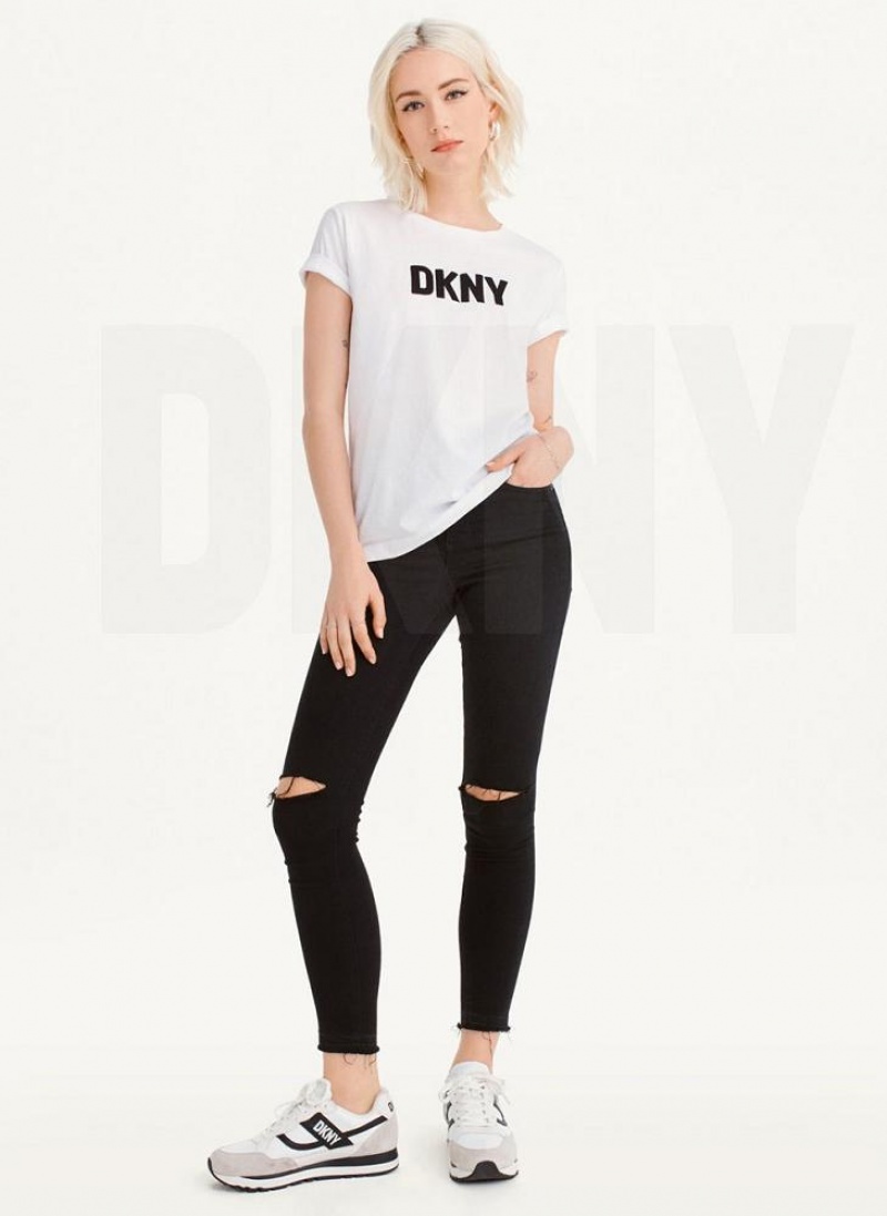 DKNY Foundation Logo Women's T Shirts White / Black | Ireland_D0787