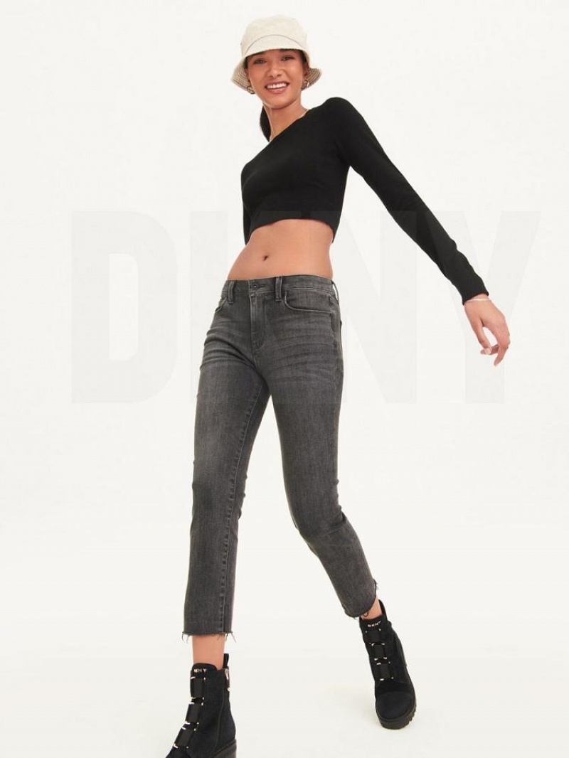 DKNY Foundation Slim Stright Crop With Raw Hem Women's Jeans Grey | Ireland_D1036