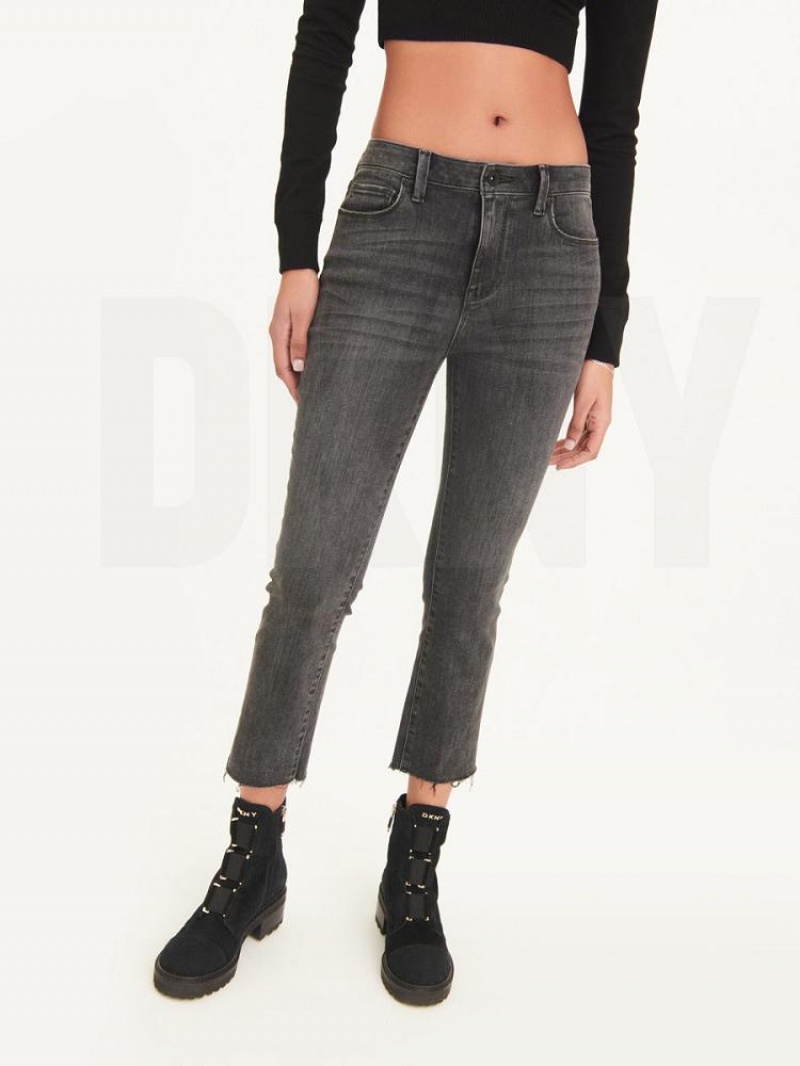 DKNY Foundation Slim Stright Crop With Raw Hem Women's Jeans Grey | Ireland_D1036