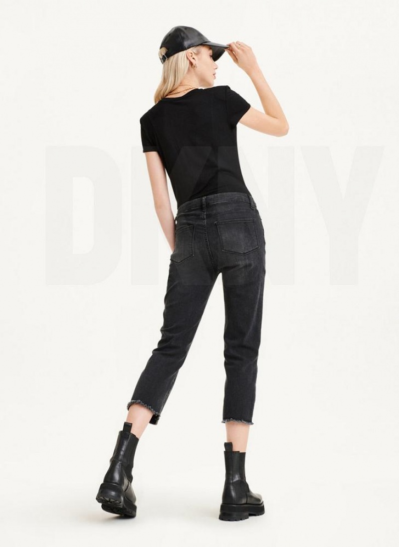 DKNY Foundation Slim Stright Crop With Raw Hem Women's Jeans Black | Ireland_D1438