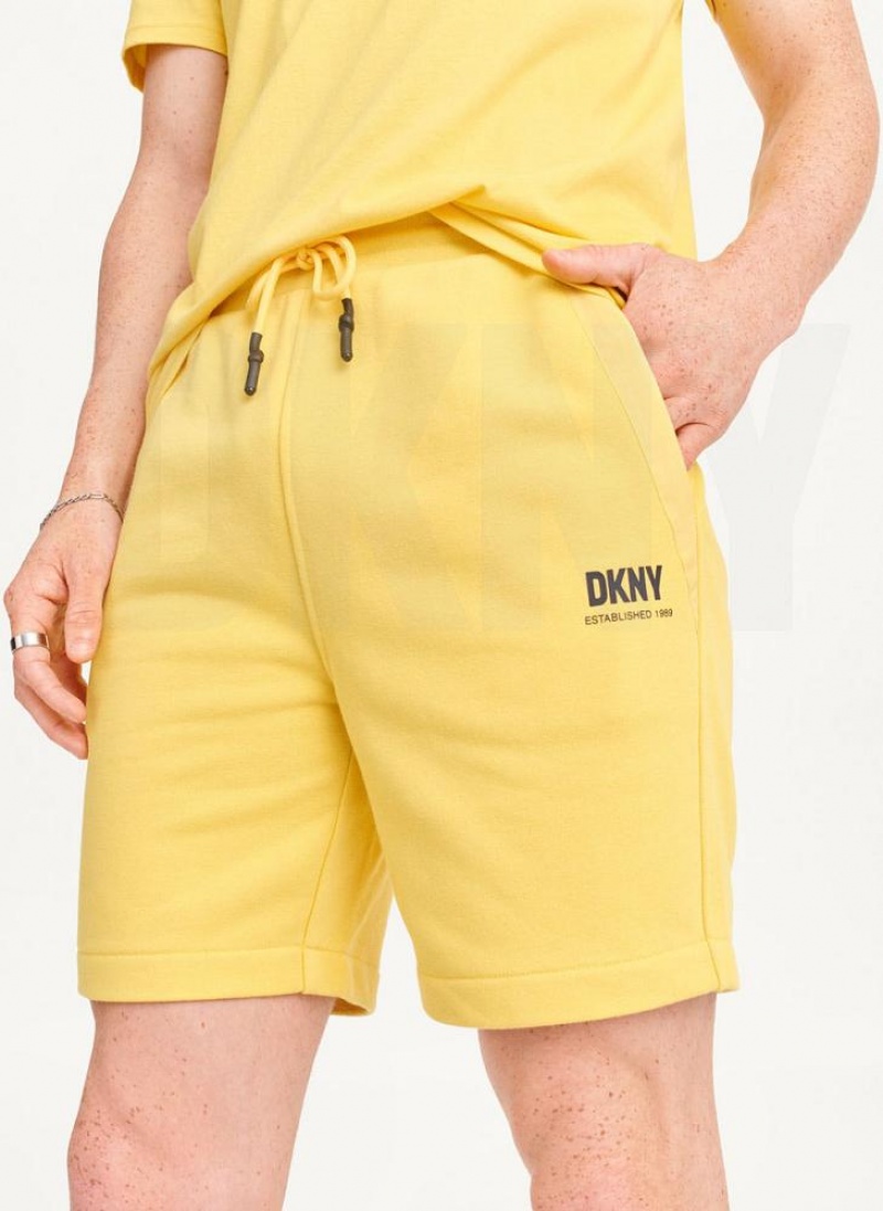 DKNY French Terry Men\'s Shorts Yellow | Ireland_D0801