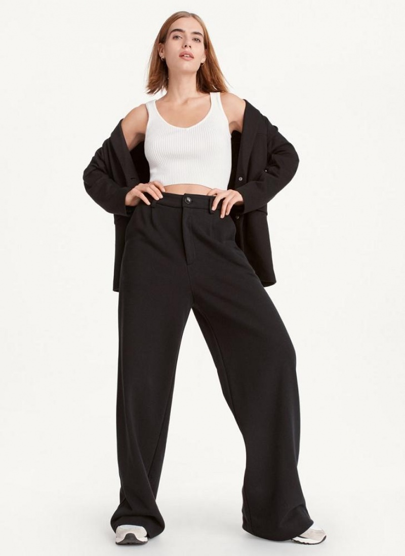 DKNY French Terry Wide Leg Women's Pants Black | Ireland_D0552