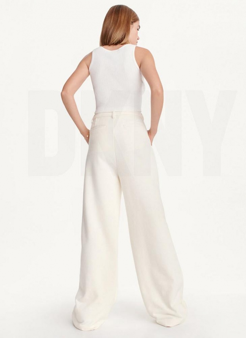 DKNY French Terry Wide Leg Women's Pants White | Ireland_D1095