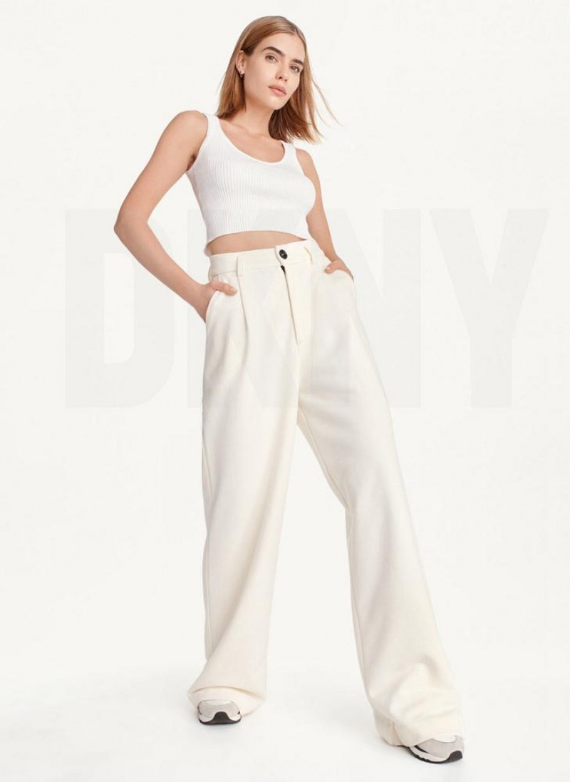 DKNY French Terry Wide Leg Women's Pants White | Ireland_D1095