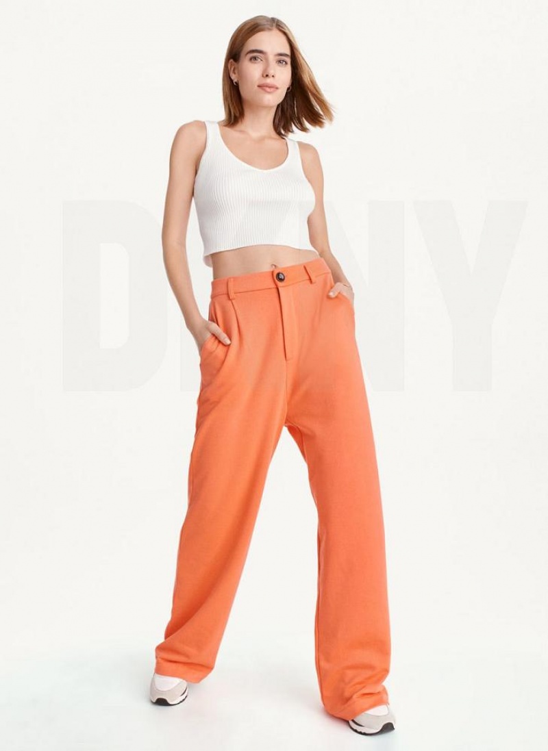 DKNY French Terry Wide Leg Women's Pants Orange | Ireland_D0553