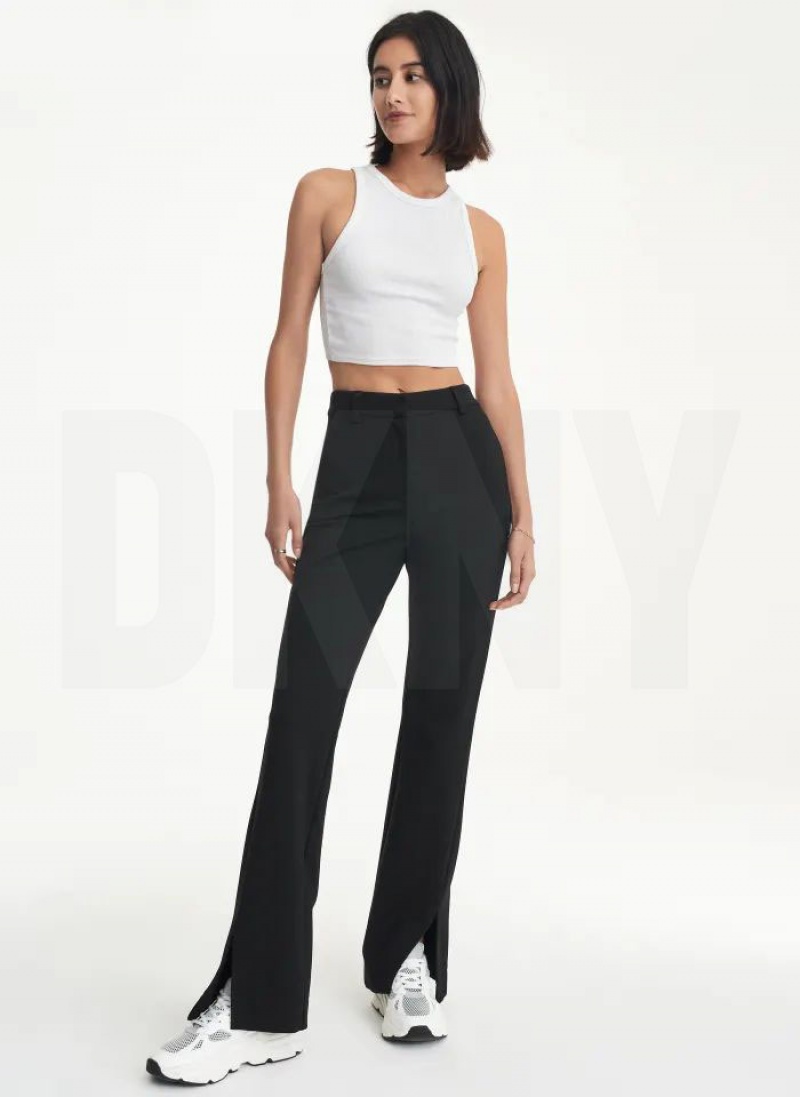 DKNY Front Slit Flare Leg Ponte Pant Women's Pants Black | Ireland_D0210