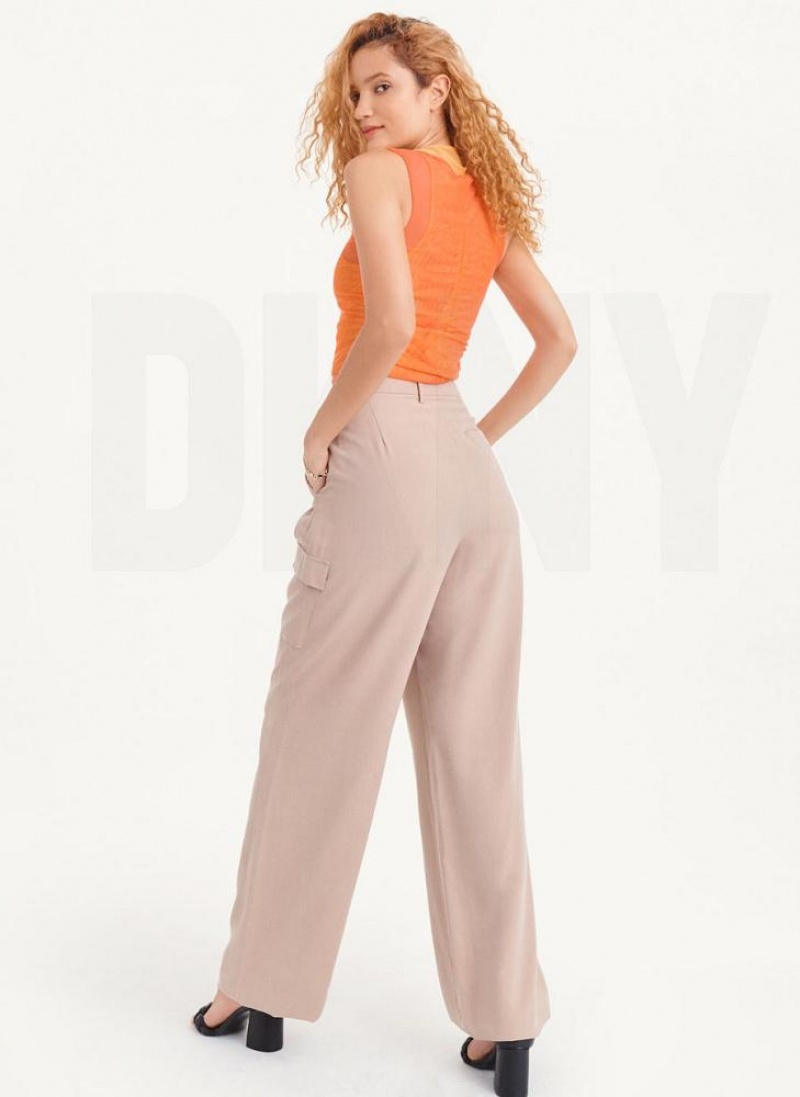 DKNY Frosted Twill Women's Pants Khaki | Ireland_D0994