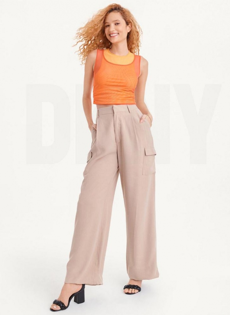 DKNY Frosted Twill Women's Pants Khaki | Ireland_D0994