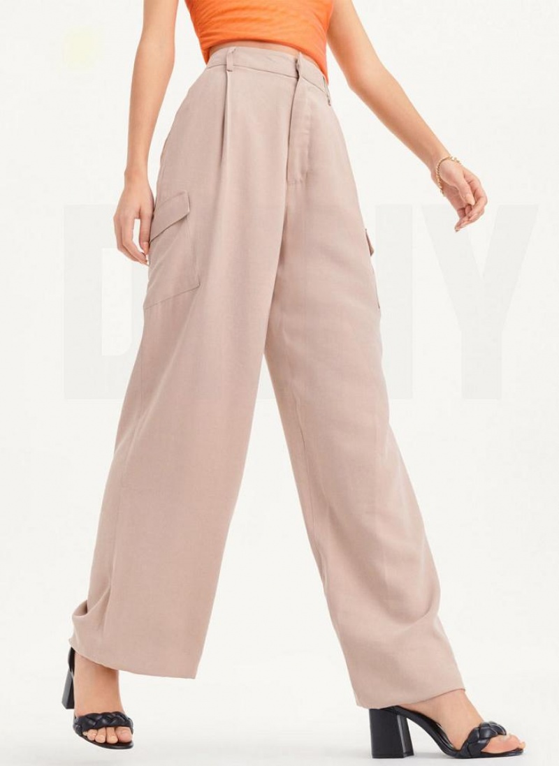 DKNY Frosted Twill Women\'s Pants Khaki | Ireland_D0994