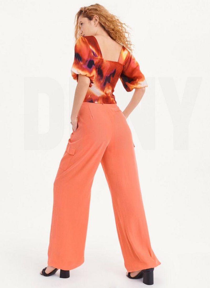 DKNY Frosted Twill Women's Pants Orange | Ireland_D1074