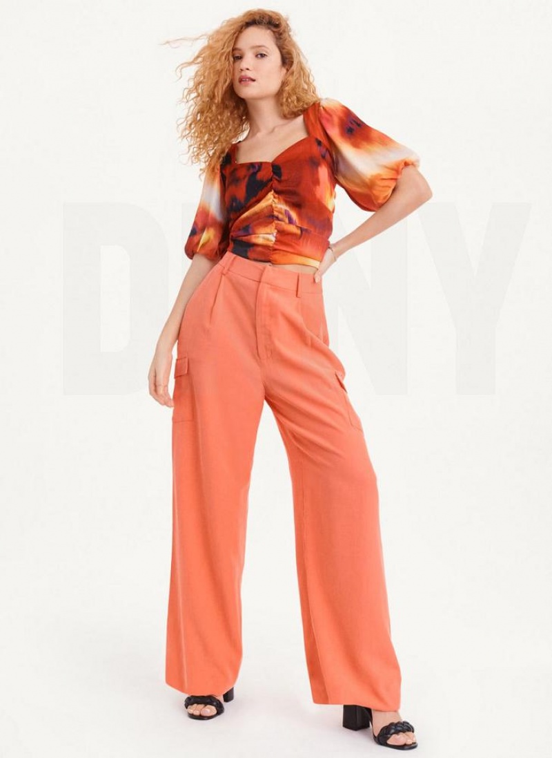 DKNY Frosted Twill Women's Pants Orange | Ireland_D1074