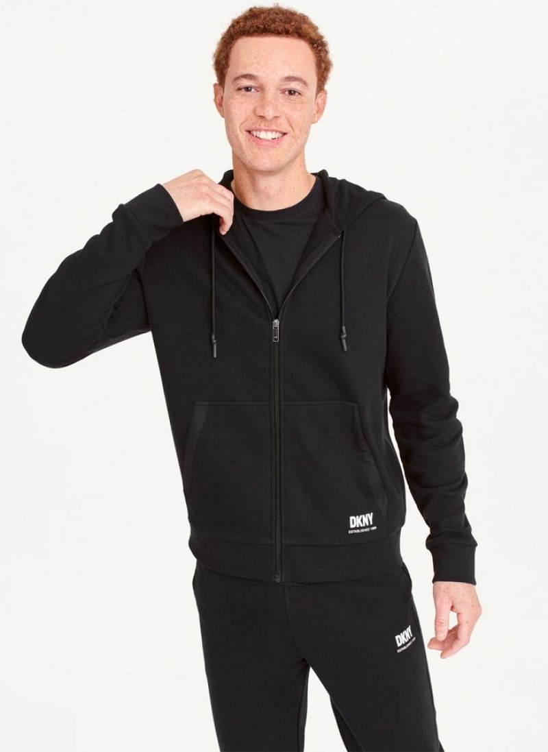 DKNY Full-Zip Men\'s Hoodies Black | Ireland_D0890