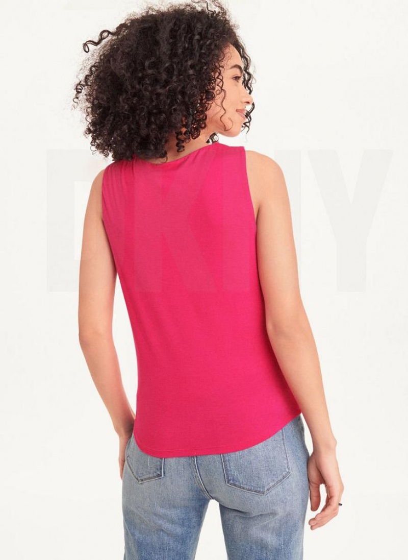 DKNY Gathered Knit Women's Tank Top Pink | Ireland_D1357