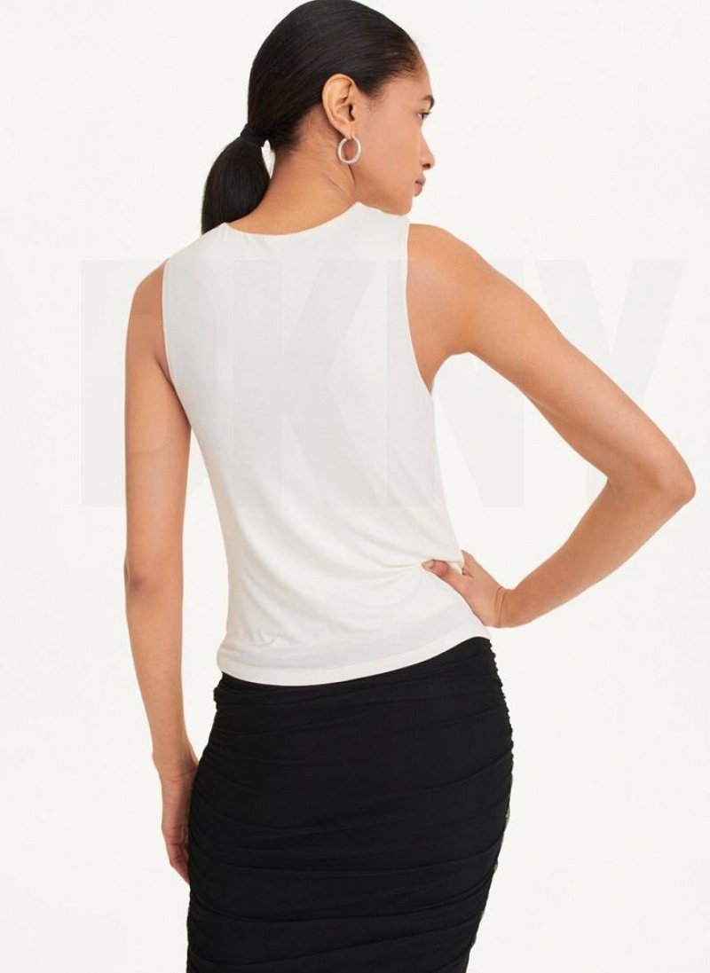 DKNY Gathered Knit Women's Tank Top White | Ireland_D1046