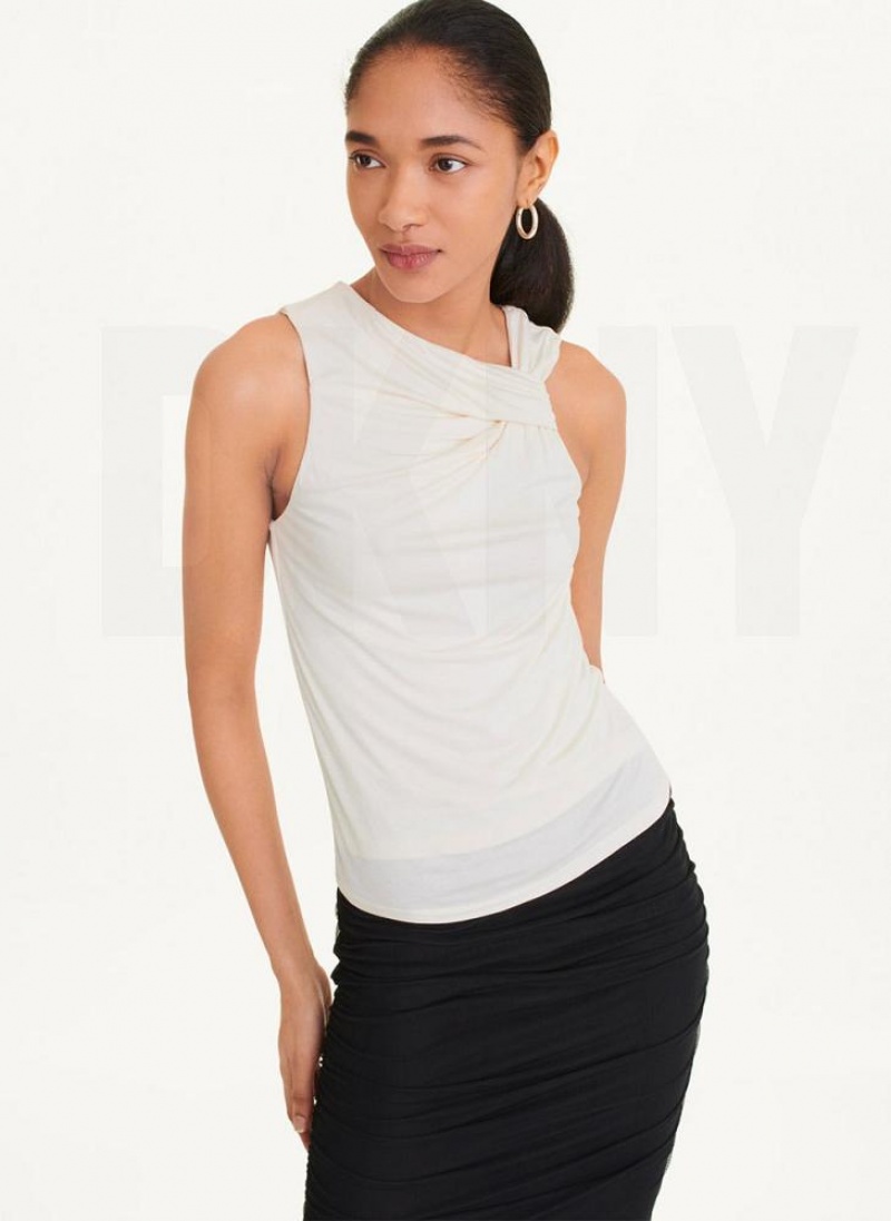 DKNY Gathered Knit Women's Tank Top White | Ireland_D1046