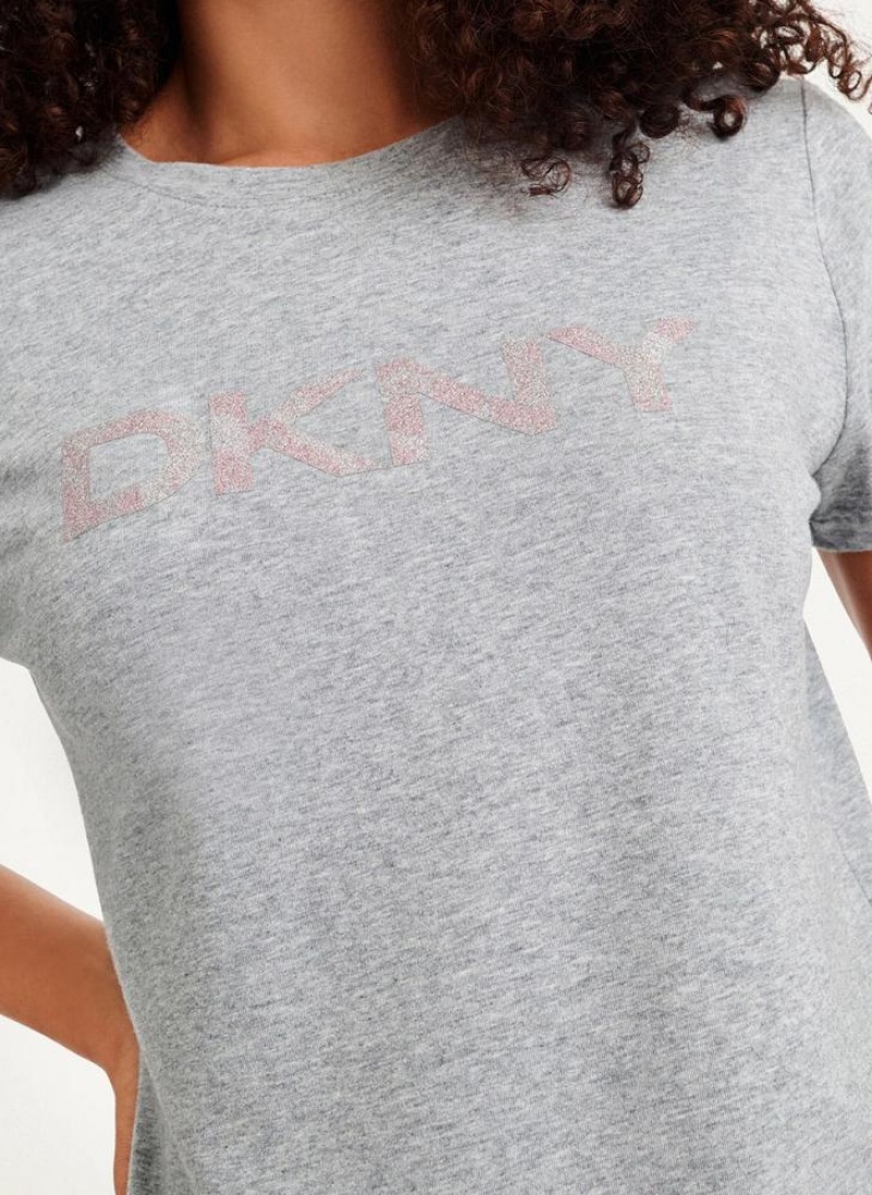 DKNY Glitter Logo Women's T Shirts Grey | Ireland_D1445